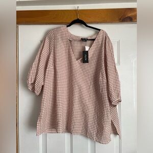 City Chic Pink Checkered Blouse, Sz Large, NWT
